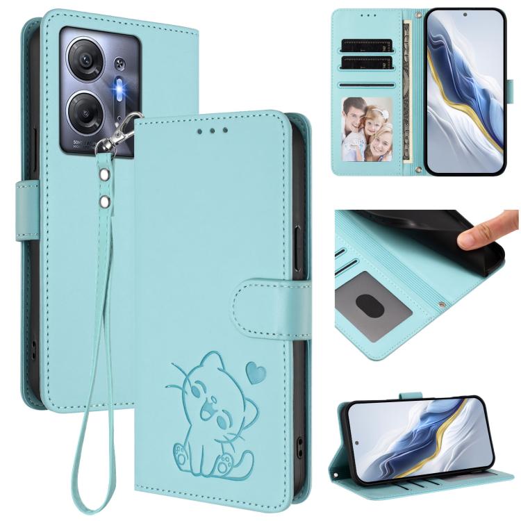 Embossed Heart Cat Leather Phone Case with Hand Strap, For Infinix Zero 30 4G, For Infinix Zero 30 5G, For Infinix Hot 30 5G, For Infinix Hot 30 Play 4G / NFC 4G