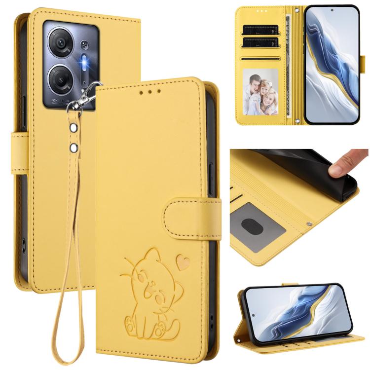 Embossed Heart Cat Leather Phone Case with Hand Strap, For Infinix Zero 30 4G, For Infinix Zero 30 5G, For Infinix Hot 30 5G, For Infinix Hot 30 Play 4G / NFC 4G