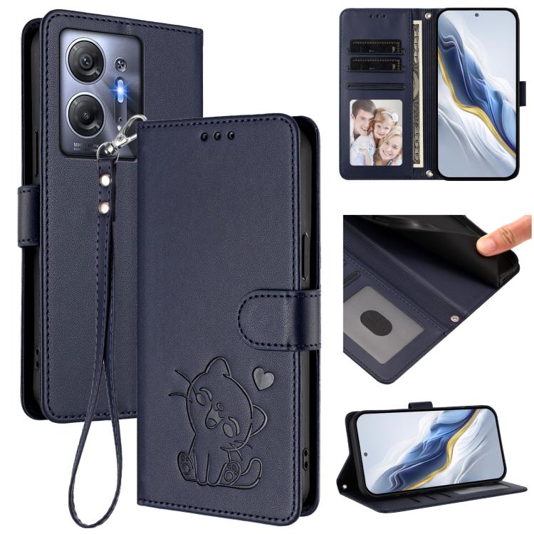 Embossed Heart Cat Leather Phone Case with Hand Strap, For Infinix Zero 30 4G, For Infinix Zero 30 5G, For Infinix Hot 30 5G, For Infinix Hot 30 Play 4G / NFC 4G