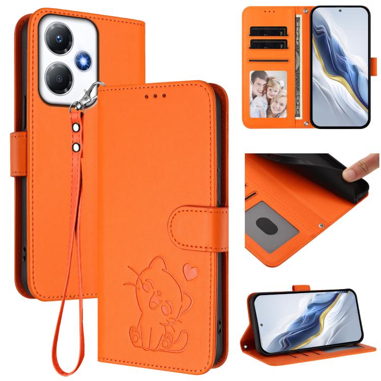 Embossed Heart Cat Leather Phone Case with Hand Strap, For Infinix Zero 30 4G, For Infinix Zero 30 5G, For Infinix Hot 30 5G, For Infinix Hot 30 Play 4G / NFC 4G