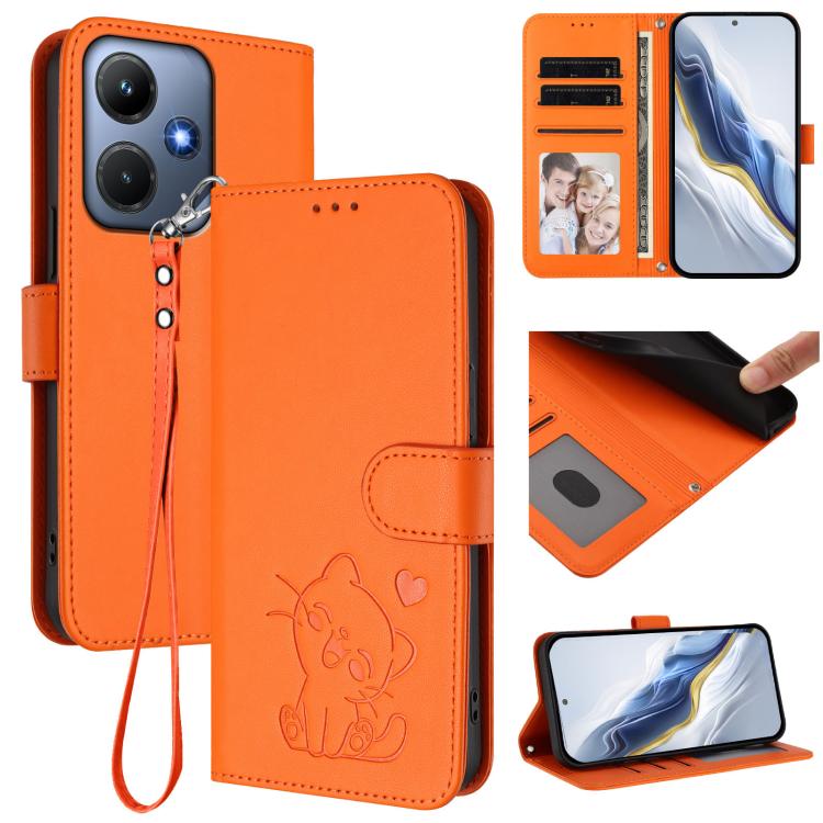 Embossed Heart Cat Leather Phone Case with Hand Strap, For Infinix Smart 7 Plus / 7 HD, For Infinix Note 30 4G / 5G, For Infinix Note 30 VIP, For Infinix Hot 30i / X669