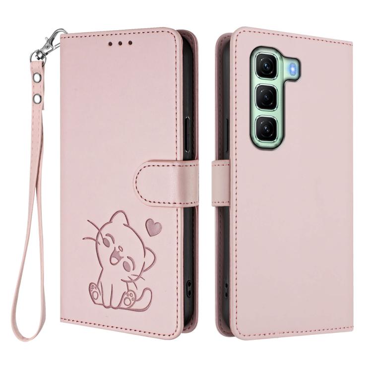 Embossed Heart Cat Leather Phone Case with Hand Strap, For Infinix Hot 50 4G, For Infinix Hot 50 5G, For Infinix Zero 40 4G / 5G, For Infinix Note 40X 5G