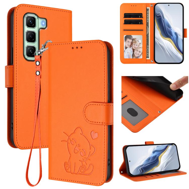 Embossed Heart Cat Leather Phone Case with Hand Strap, For Infinix Hot 50 4G, For Infinix Hot 50 5G, For Infinix Zero 40 4G / 5G, For Infinix Note 40X 5G
