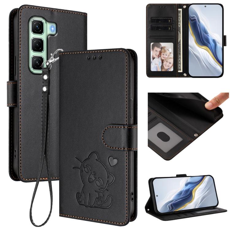 Embossed Heart Cat Leather Phone Case with Hand Strap, For Infinix Hot 50 4G, For Infinix Hot 50 5G, For Infinix Zero 40 4G / 5G, For Infinix Note 40X 5G