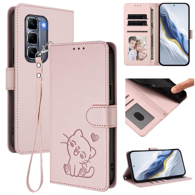 Embossed Heart Cat Leather Phone Case with Hand Strap, For Infinix Note 50 Pro+ 5G, For Infinix Note 50 Pro 4G / 50 4G, For Infinix Hot 50i 4G / Smart 9 4G, For Infinix Hot 50 Pro+ 4G