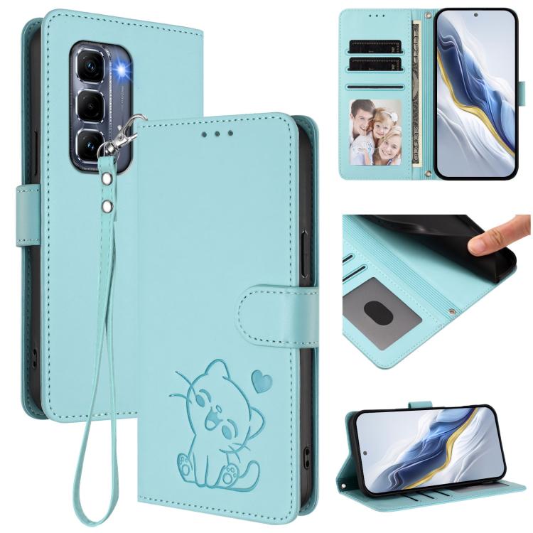 Embossed Heart Cat Leather Phone Case with Hand Strap, For Infinix Note 50 Pro+ 5G, For Infinix Note 50 Pro 4G / 50 4G, For Infinix Hot 50i 4G / Smart 9 4G, For Infinix Hot 50 Pro+ 4G