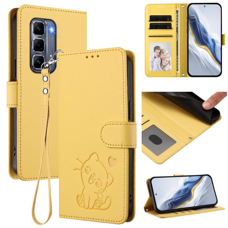 Embossed Heart Cat Leather Phone Case with Hand Strap, For Infinix Note 50 Pro+ 5G, For Infinix Note 50 Pro 4G / 50 4G, For Infinix Hot 50i 4G / Smart 9 4G, For Infinix Hot 50 Pro+ 4G