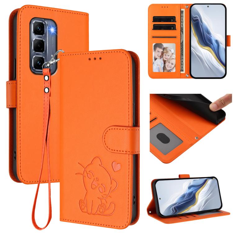 Embossed Heart Cat Leather Phone Case with Hand Strap, For Infinix Note 50 Pro+ 5G, For Infinix Note 50 Pro 4G / 50 4G, For Infinix Hot 50i 4G / Smart 9 4G, For Infinix Hot 50 Pro+ 4G