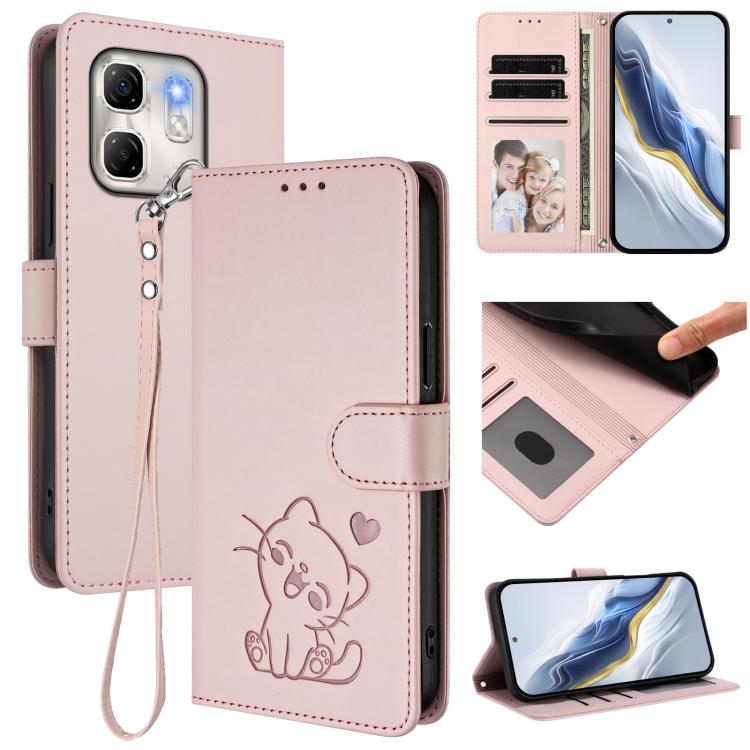 Embossed Heart Cat Leather Phone Case with Hand Strap, For Infinix Note 50 Pro+ 5G, For Infinix Note 50 Pro 4G / 50 4G, For Infinix Hot 50i 4G / Smart 9 4G, For Infinix Hot 50 Pro+ 4G