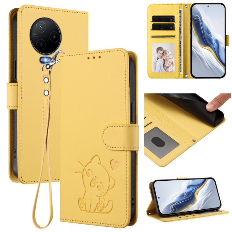 Embossed Heart Cat Leather Phone Case with Hand Strap, For Infinix Zero 20, For Infinix Note 12 2023 / 12 Pro 4G, For Infinix Hot 12 Play