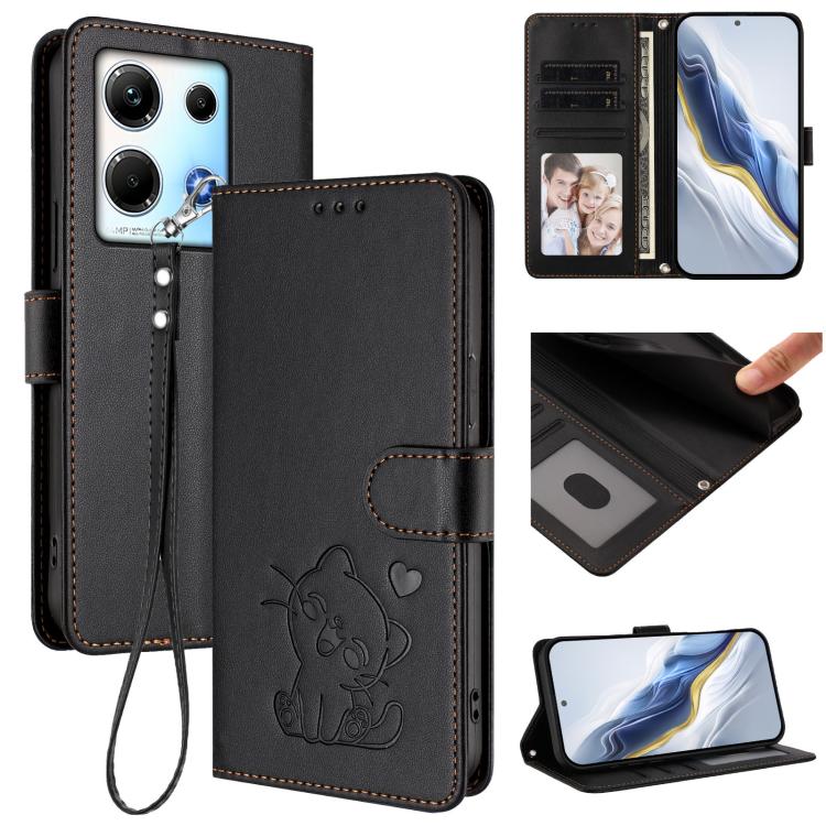 Embossed Heart Cat Leather Phone Case with Hand Strap, For Infinix Smart 7 Plus / 7 HD, For Infinix Note 30 4G / 5G, For Infinix Note 30 VIP, For Infinix Hot 30i / X669