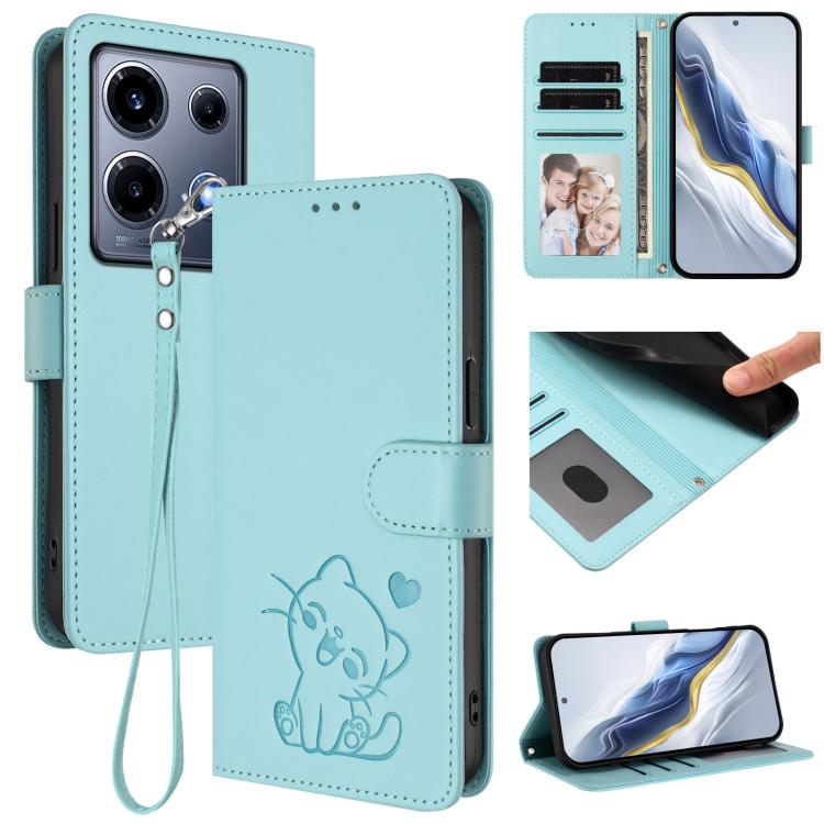 Embossed Heart Cat Leather Phone Case with Hand Strap, For Infinix Smart 7 Plus / 7 HD, For Infinix Note 30 4G / 5G, For Infinix Note 30 VIP, For Infinix Hot 30i / X669