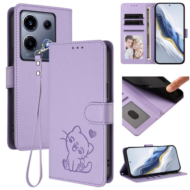Embossed Heart Cat Leather Phone Case with Hand Strap, For Infinix Smart 7 Plus / 7 HD, For Infinix Note 30 4G / 5G, For Infinix Note 30 VIP, For Infinix Hot 30i / X669