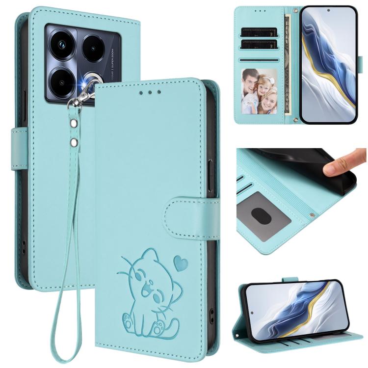 Embossed Heart Cat Leather Phone Case with Hand Strap, For Infinix Note 40 5G, For Infinix GT 20 Pro 5G, For Infinix Note 40 4G, For Infinix Hot 40 4G / 40 Pro 4G