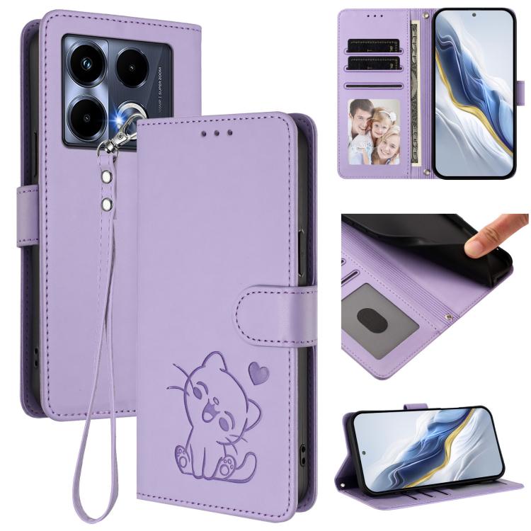 Embossed Heart Cat Leather Phone Case with Hand Strap, For Infinix Note 40 5G, For Infinix GT 20 Pro 5G, For Infinix Note 40 4G, For Infinix Hot 40 4G / 40 Pro 4G
