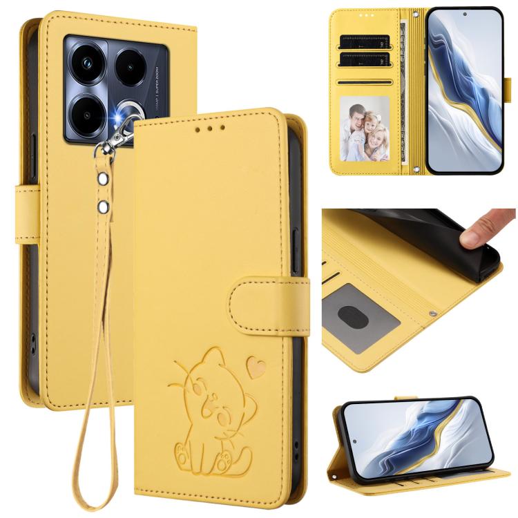 Embossed Heart Cat Leather Phone Case with Hand Strap, For Infinix Note 40 5G, For Infinix GT 20 Pro 5G, For Infinix Note 40 4G, For Infinix Hot 40 4G / 40 Pro 4G