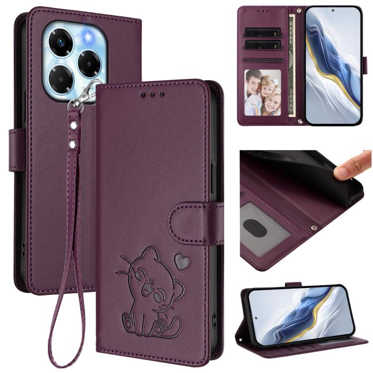 Embossed Heart Cat Leather Phone Case with Hand Strap, For Infinix Hot 50 4G, For Infinix Hot 50 5G, For Infinix Zero 40 4G / 5G, For Infinix Note 40X 5G