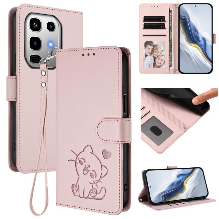 Embossed Heart Cat Leather Phone Case with Hand Strap, For Infinix Note 50 Pro+ 5G, For Infinix Note 50 Pro 4G / 50 4G, For Infinix Hot 50i 4G / Smart 9 4G, For Infinix Hot 50 Pro+ 4G