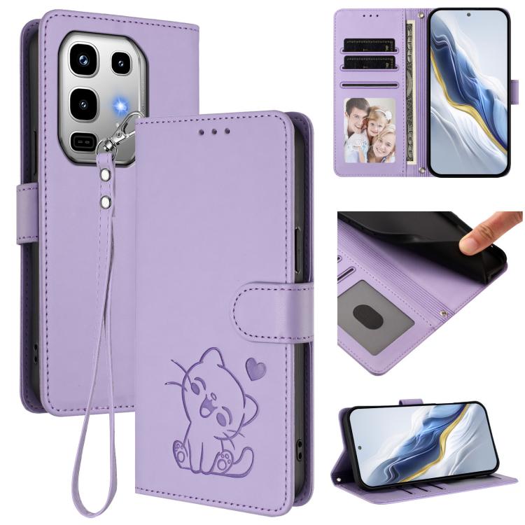 Embossed Heart Cat Leather Phone Case with Hand Strap, For Infinix Note 50 Pro+ 5G, For Infinix Note 50 Pro 4G / 50 4G, For Infinix Hot 50i 4G / Smart 9 4G, For Infinix Hot 50 Pro+ 4G
