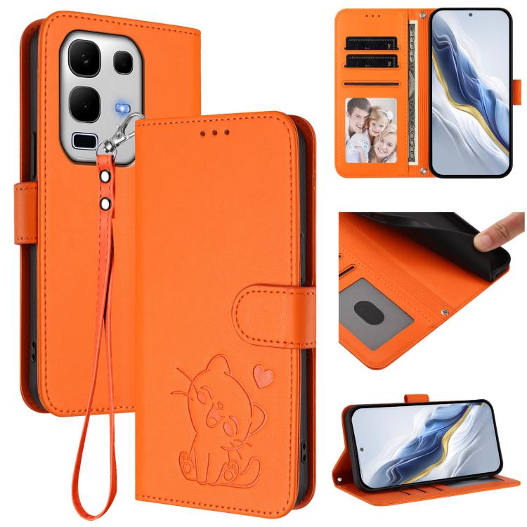 Embossed Heart Cat Leather Phone Case with Hand Strap, For Infinix Smart 10 / Tecno Pop 10, For Infinix GT 30 Pro, For Infinix Note 50s 5G, For Infinix Note 50X 5G
