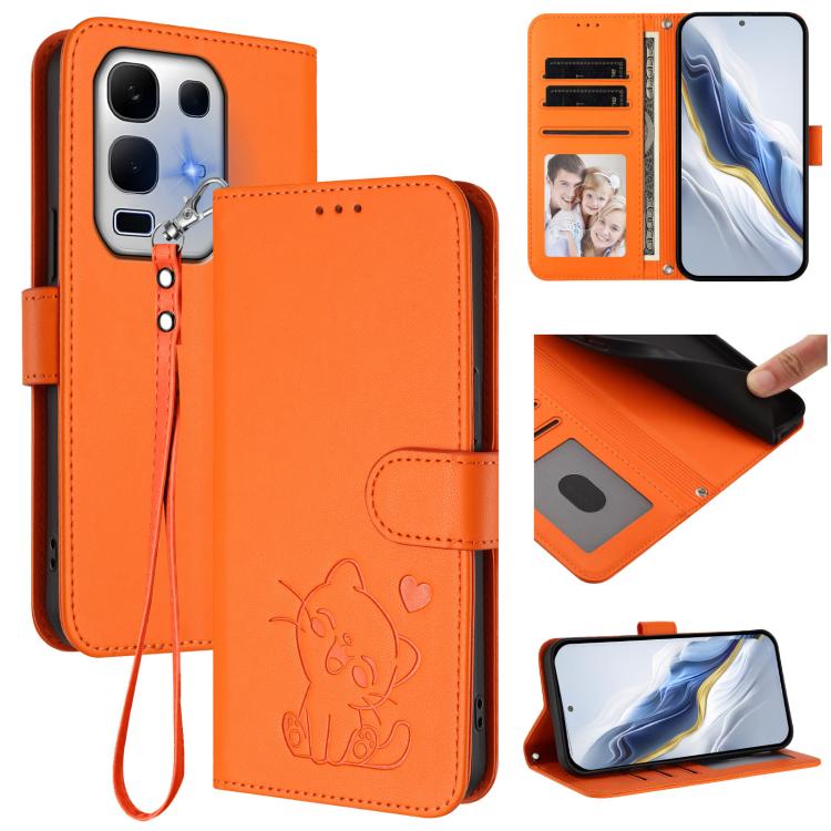 Embossed Heart Cat Leather Phone Case with Hand Strap, For Infinix Smart 10 / Tecno Pop 10, For Infinix GT 30 Pro, For Infinix Note 50s 5G, For Infinix Note 50X 5G