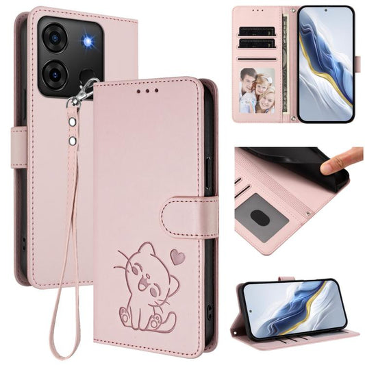Embossed Heart Cat Leather Phone Case with Hand Strap, For Infinix Smart 7 Plus / 7 HD, For Infinix Note 30 4G / 5G, For Infinix Note 30 VIP, For Infinix Hot 30i / X669