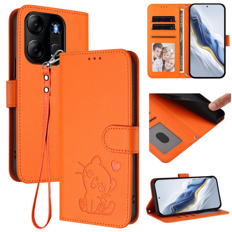 Embossed Heart Cat Leather Phone Case with Hand Strap, For Infinix Hot 30 4G, For Infinix Hot 20S / 20 Pro, For Infinix Hot 20 5G, For Infinix Smart 7 Global