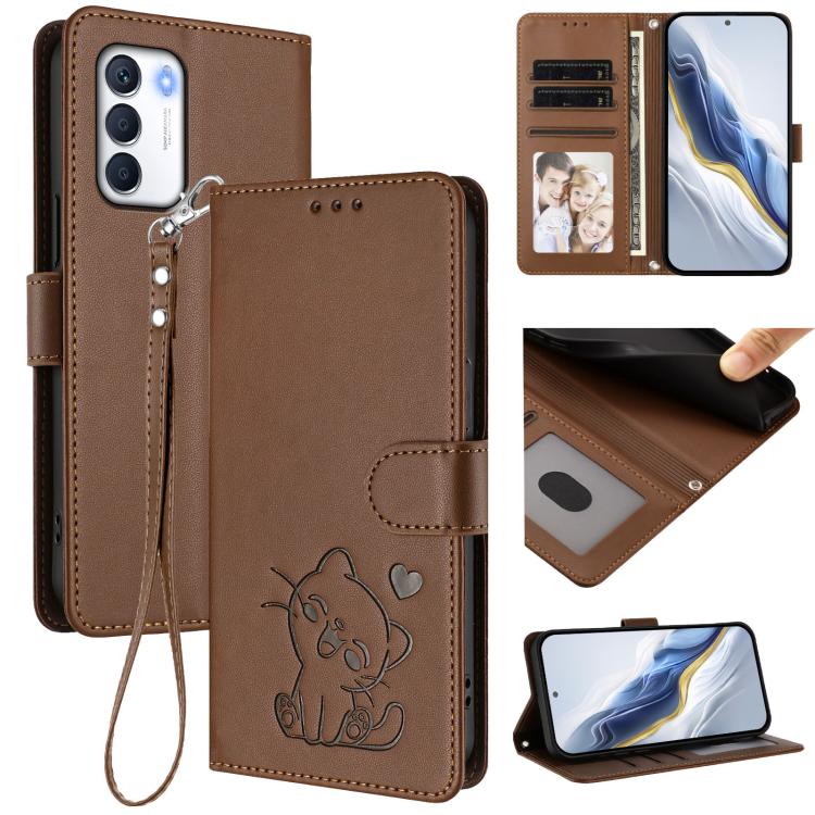 Embossed Heart Cat Leather Phone Case with Hand Strap, For Infinix Hot 12i / 20i, For Infinix Zero 5G 2023, For Infinix Hot 20 Play, For Infinix Hot 20 4G