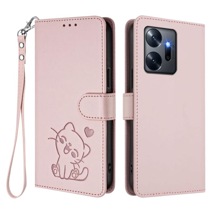 Embossed Heart Cat Leather Phone Case with Hand Strap, For Infinix Zero 20, For Infinix Note 12 2023 / 12 Pro 4G, For Infinix Hot 12 Play