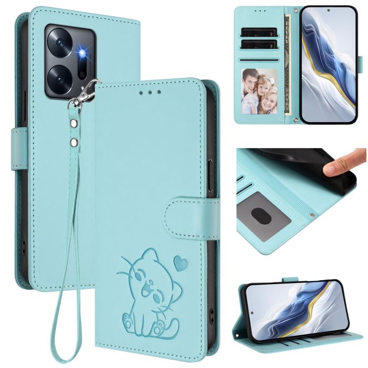Embossed Heart Cat Leather Phone Case with Hand Strap, For Infinix Zero 20, For Infinix Note 12 2023 / 12 Pro 4G, For Infinix Hot 12 Play