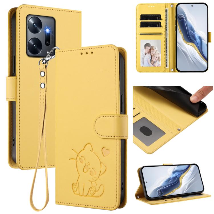 Embossed Heart Cat Leather Phone Case with Hand Strap, For Infinix Zero 20, For Infinix Note 12 2023 / 12 Pro 4G, For Infinix Hot 12 Play