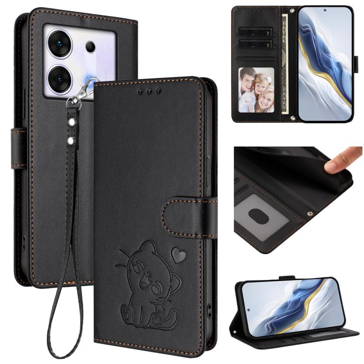 Embossed Heart Cat Leather Phone Case with Hand Strap, For Infinix Zero 30 4G, For Infinix Zero 30 5G, For Infinix Hot 30 5G, For Infinix Hot 30 Play 4G / NFC 4G