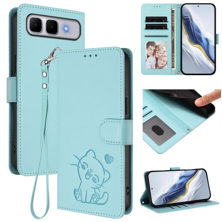 Embossed Heart Cat Leather Phone Case with Hand Strap, For Infinix Hot 60 4G / 60i 4G, For Infinix Hot 60 Pro+ 4G, For Infinix Hot 60 Pro 4G, For Infinix Smart 10 Plus 4G