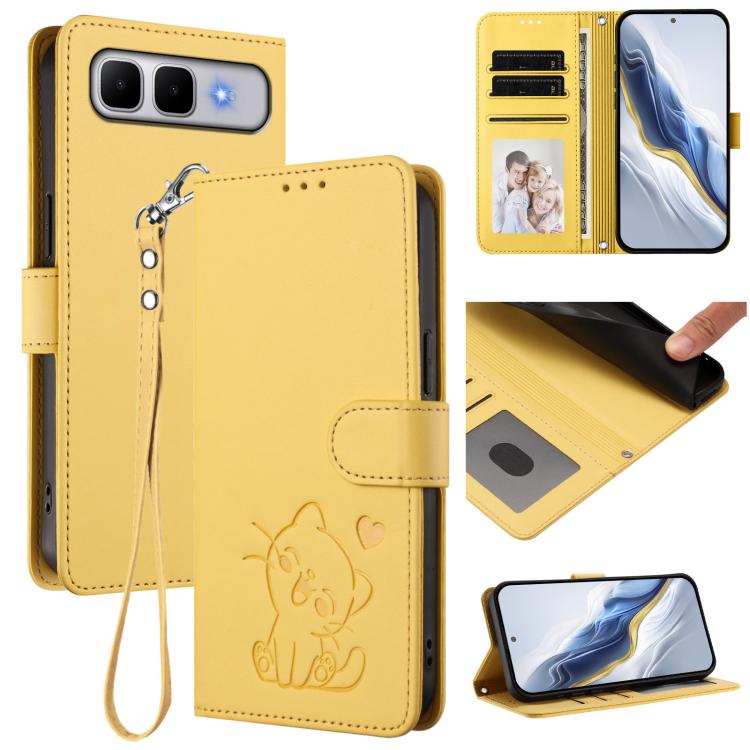 Embossed Heart Cat Leather Phone Case with Hand Strap, For Infinix Hot 60 4G / 60i 4G, For Infinix Hot 60 Pro+ 4G, For Infinix Hot 60 Pro 4G, For Infinix Smart 10 Plus 4G