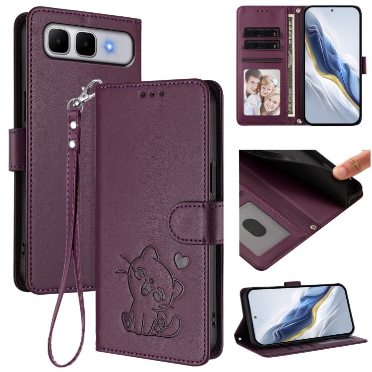 Embossed Heart Cat Leather Phone Case with Hand Strap, For Infinix Hot 60 4G / 60i 4G, For Infinix Hot 60 Pro+ 4G, For Infinix Hot 60 Pro 4G, For Infinix Smart 10 Plus 4G