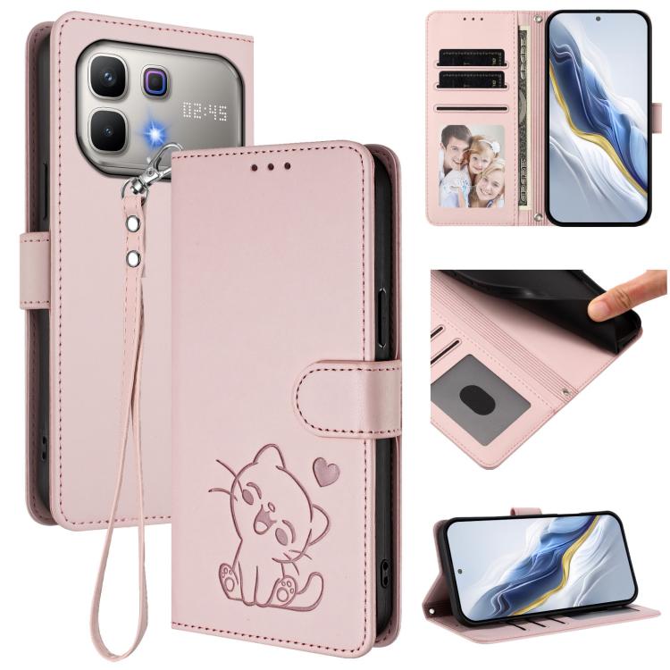 Embossed Heart Cat Leather Phone Case with Hand Strap, For Infinix GT 50 Pro 5G, For Infinix Note Edge 5G, For Infinix Smart 20 4G, For Infinix Note 60 5G / Note 60 Pro 5G