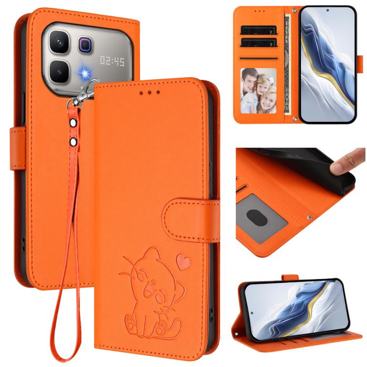 Embossed Heart Cat Leather Phone Case with Hand Strap, For Infinix GT 50 Pro 5G, For Infinix Note Edge 5G, For Infinix Smart 20 4G, For Infinix Note 60 5G / Note 60 Pro 5G