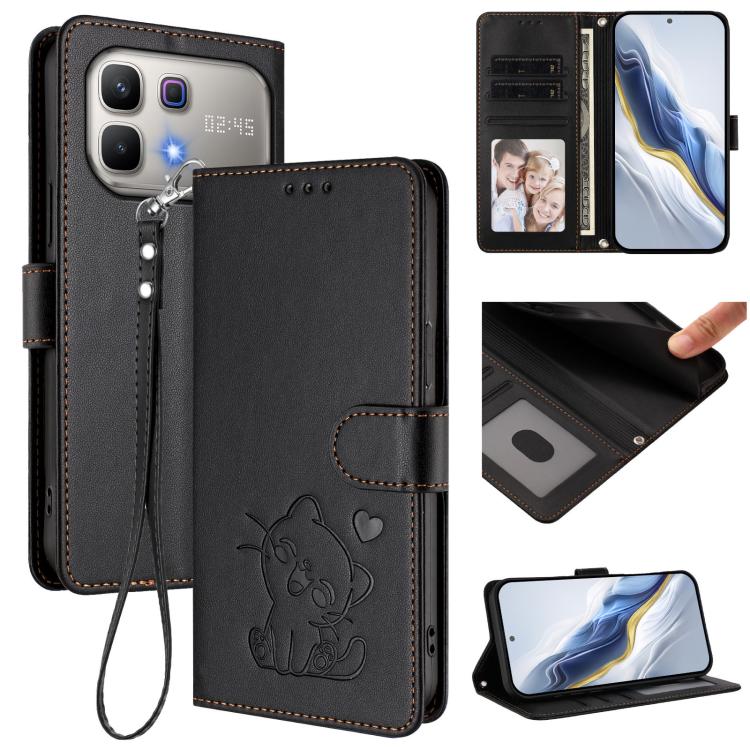 Embossed Heart Cat Leather Phone Case with Hand Strap, For Infinix GT 50 Pro 5G, For Infinix Note Edge 5G, For Infinix Smart 20 4G, For Infinix Note 60 5G / Note 60 Pro 5G
