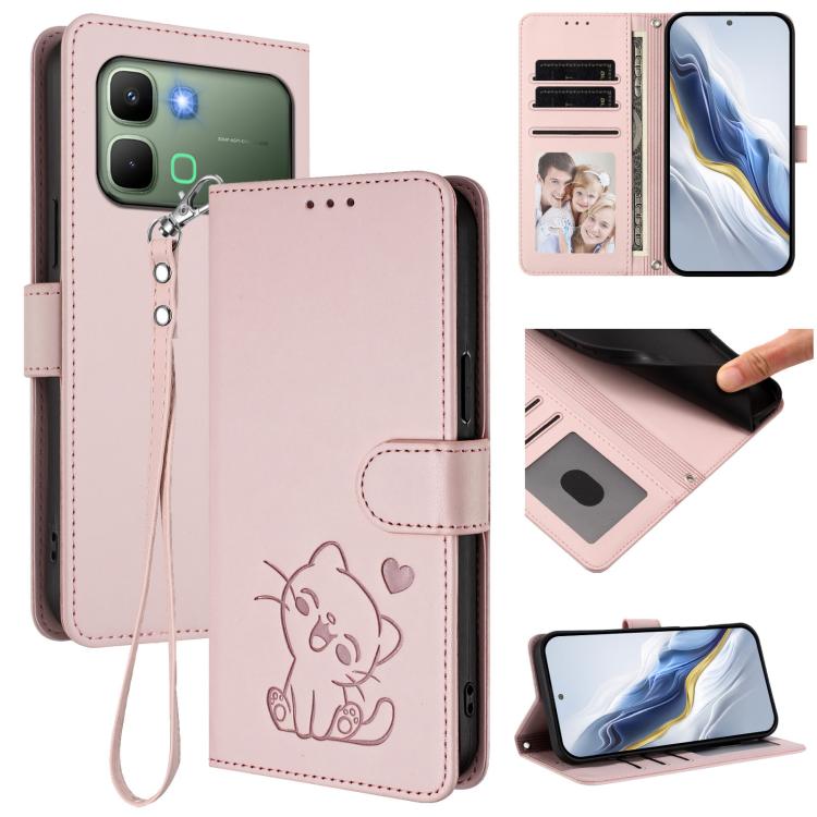 Embossed Heart Cat Leather Phone Case with Hand Strap, For Infinix GT 50 Pro 5G, For Infinix Note Edge 5G, For Infinix Smart 20 4G, For Infinix Note 60 5G / Note 60 Pro 5G