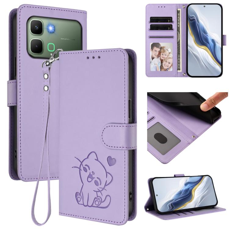 Embossed Heart Cat Leather Phone Case with Hand Strap, For Infinix GT 50 Pro 5G, For Infinix Note Edge 5G, For Infinix Smart 20 4G, For Infinix Note 60 5G / Note 60 Pro 5G