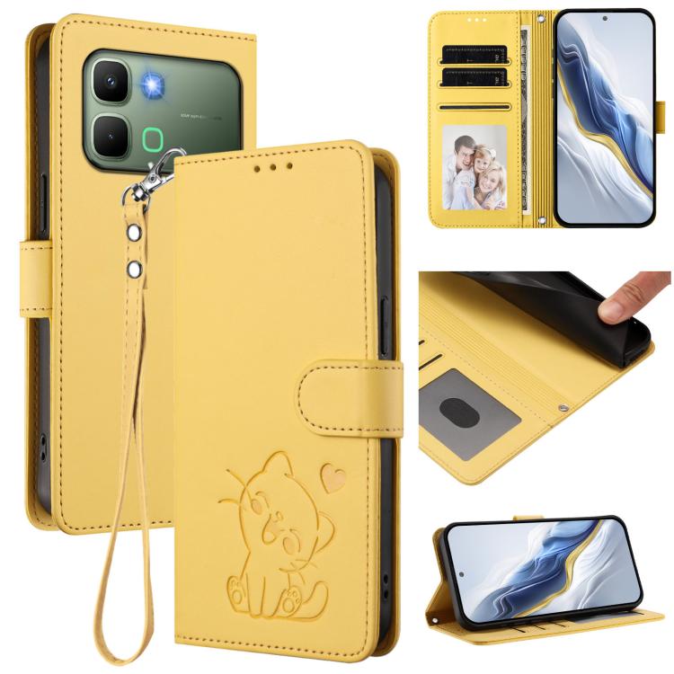 Embossed Heart Cat Leather Phone Case with Hand Strap, For Infinix GT 50 Pro 5G, For Infinix Note Edge 5G, For Infinix Smart 20 4G, For Infinix Note 60 5G / Note 60 Pro 5G