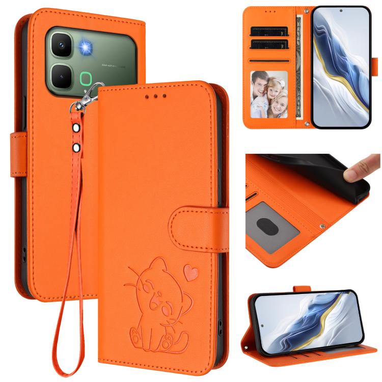 Embossed Heart Cat Leather Phone Case with Hand Strap, For Infinix GT 50 Pro 5G, For Infinix Note Edge 5G, For Infinix Smart 20 4G, For Infinix Note 60 5G / Note 60 Pro 5G