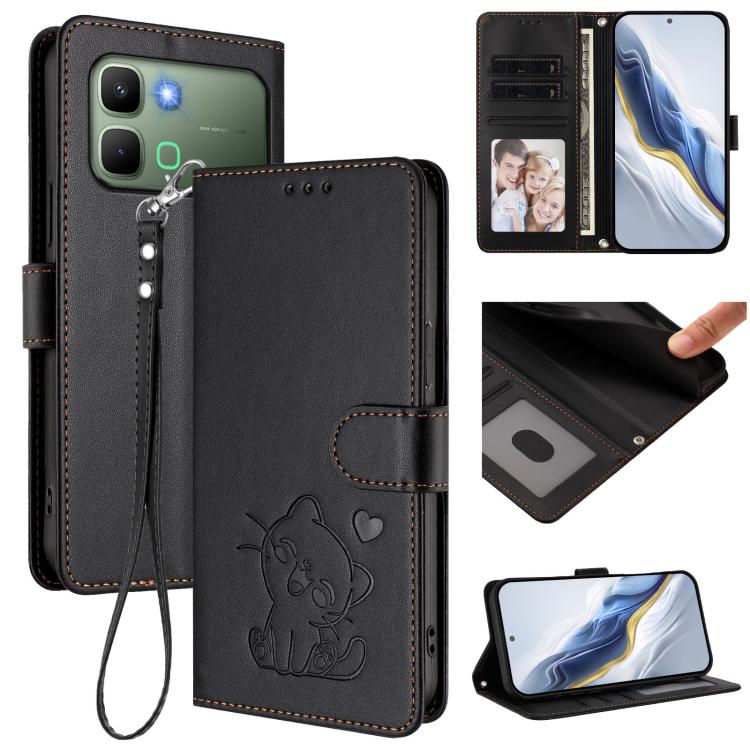 Embossed Heart Cat Leather Phone Case with Hand Strap, For Infinix GT 50 Pro 5G, For Infinix Note Edge 5G, For Infinix Smart 20 4G, For Infinix Note 60 5G / Note 60 Pro 5G