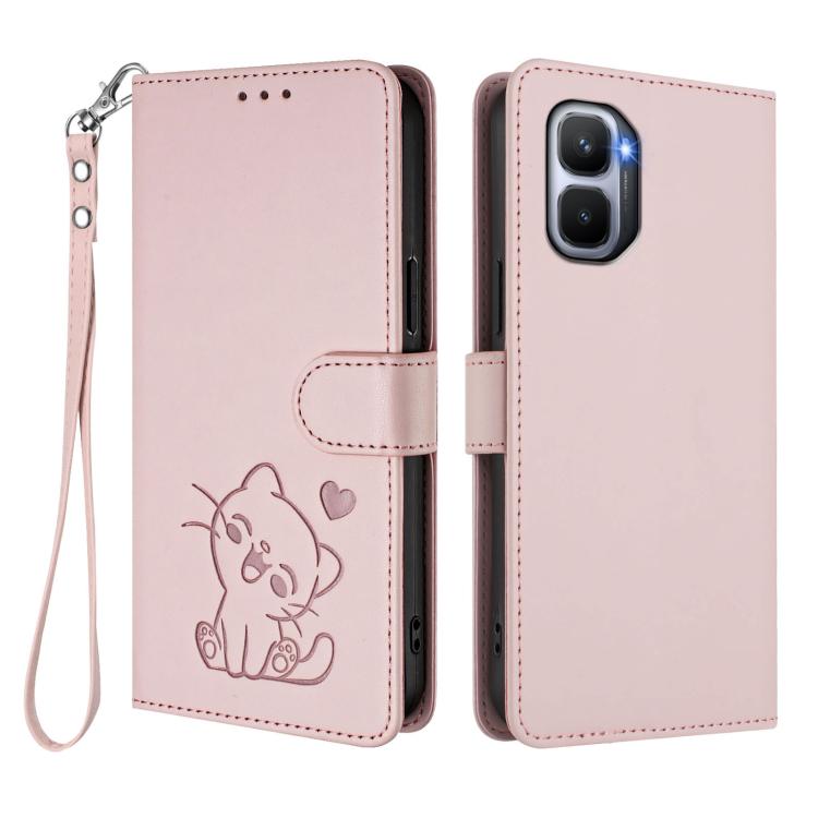 Embossed Heart Cat Leather Phone Case with Hand Strap, For Infinix GT 50 Pro 5G, For Infinix Note Edge 5G, For Infinix Smart 20 4G, For Infinix Note 60 5G / Note 60 Pro 5G