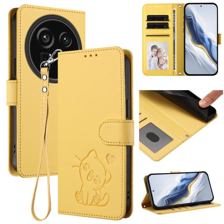 Embossed Heart Cat Leather Phone Case with Hand Strap, For Sharp Aquos R9 Pro, For Sharp Aquos wish4, For Sharp Aquos R9, For Sharp Aquos Sense8 SHG11 / SH-54D