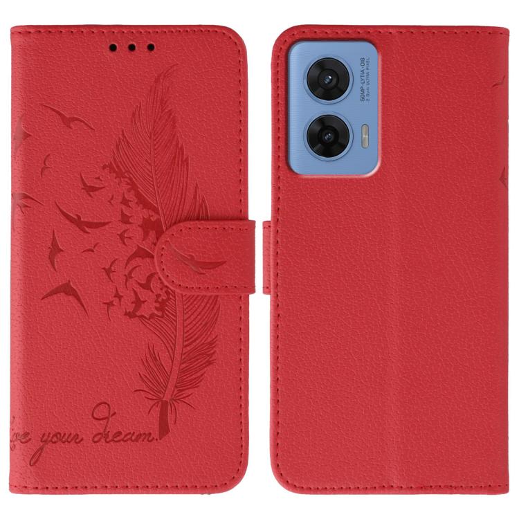 Feather Pattern Litchi Texture Leather Phone Case, For Motorola Edge 60 Neo 5G, For Motorola G96 5G