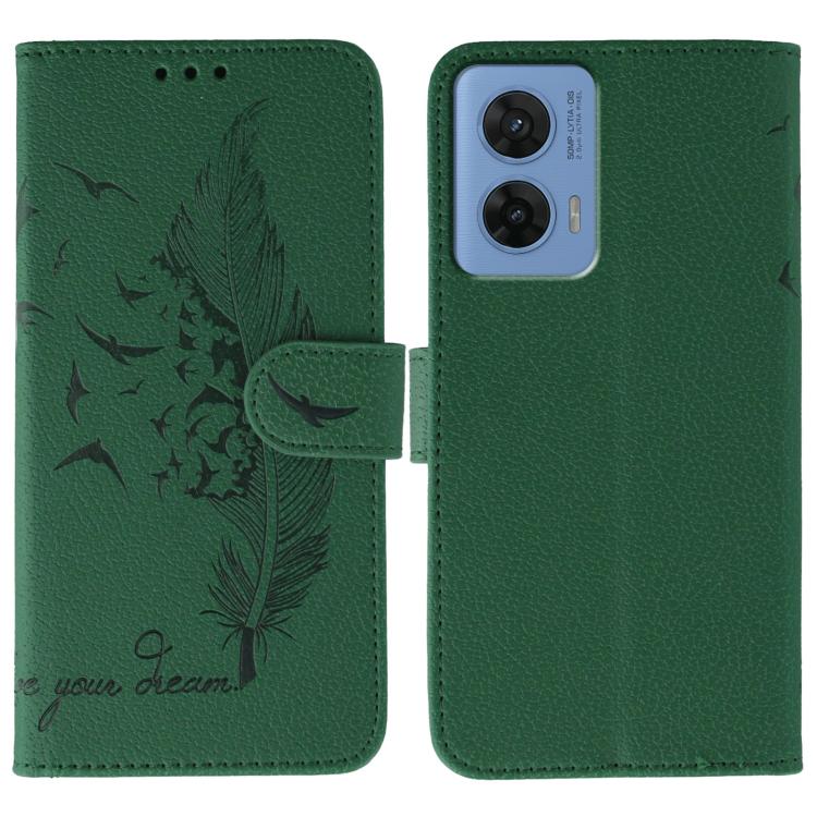 Feather Pattern Litchi Texture Leather Phone Case, For Motorola Edge 60 Neo 5G, For Motorola G96 5G