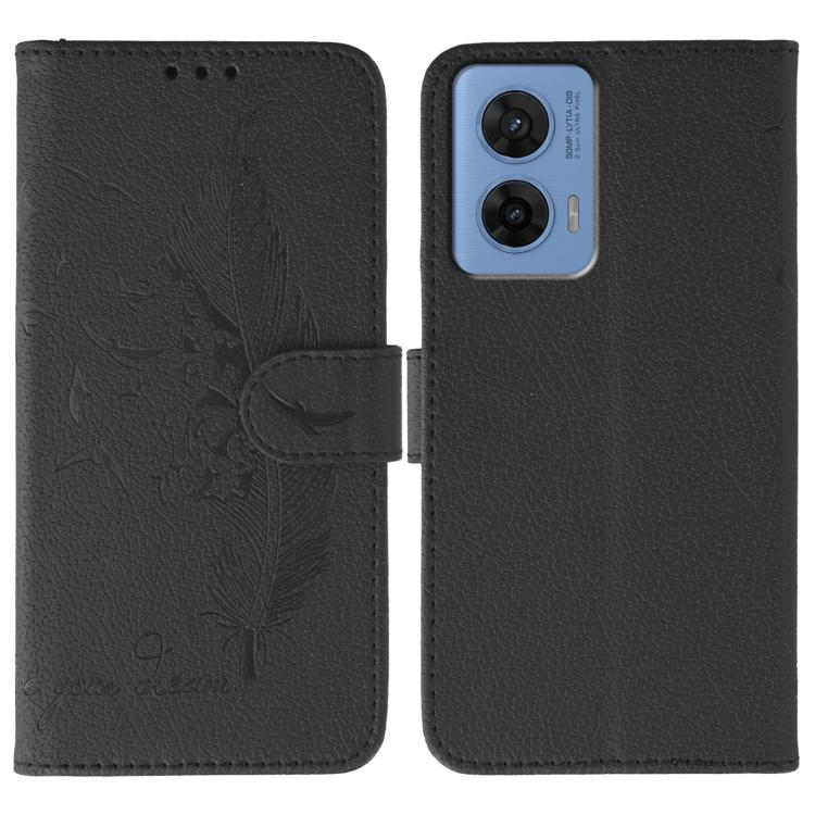 Feather Pattern Litchi Texture Leather Phone Case, For Motorola Edge 60 Neo 5G, For Motorola G96 5G