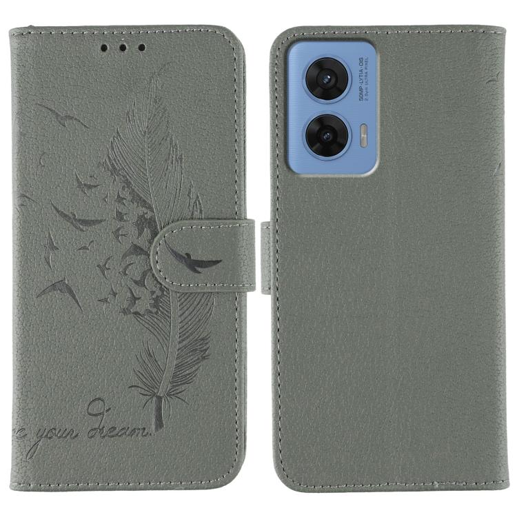 Feather Pattern Litchi Texture Leather Phone Case, For Motorola Edge 60 Neo 5G, For Motorola G96 5G