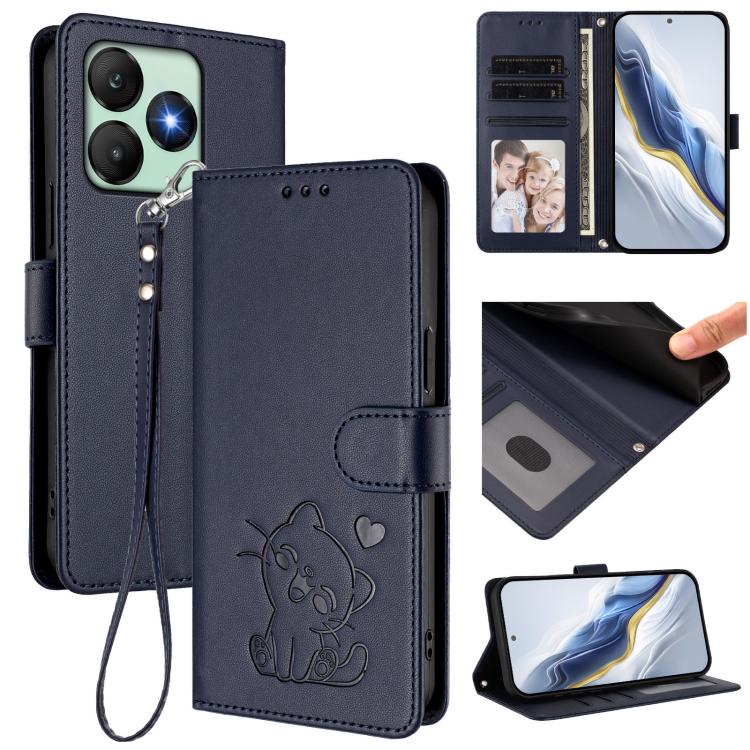 Embossed Heart Cat Leather Phone Case with Hand Strap, For Wiko T60 / Cubot P80, For Wiko T20